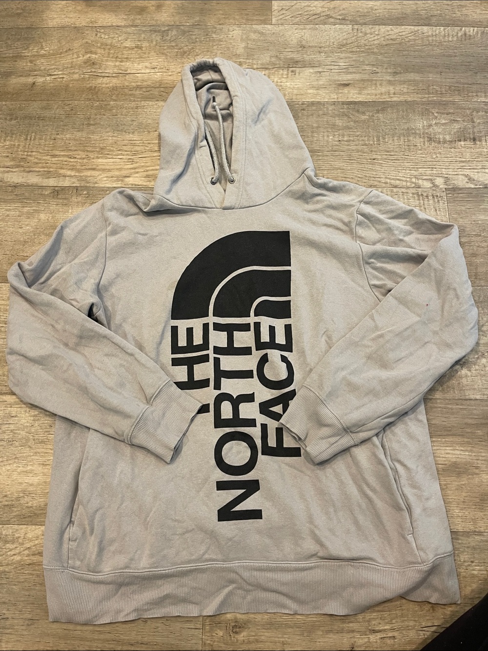 The North Face Men's Light Gray Crewneck Hoodie with Black Logo